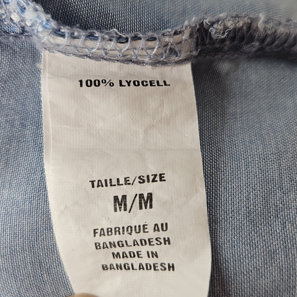 Suzy Shier Women's Denim-Look Button Down Shirt Blue Long Sleeve Flowy Size M - Picture 3 of 11